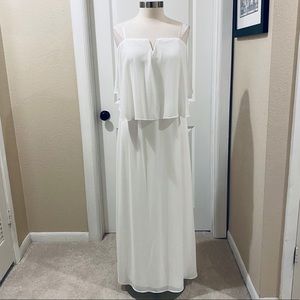 White Flowy Floor Length Spaghetti Strap Gown